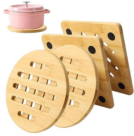 4X sous-Plat en dambou Dessous de Plat en Bambou Naturel, Ensemble de Antidérapants Résistants à la Chaleur sous Plat pour Théières, Bols et Assiettes de Table (15cm)