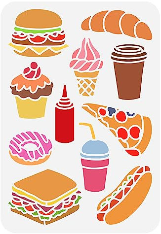 FINGERINSPIRE Fastfood Schablone 21x29.7 cm Wiederverwendbar Hamburger Sandwiches Käse Donuts Brot Kuchen Tomatensauce Cola Kaffee Mustervorlage Zum Malen An Der Wand Holz Leinwand Und Möbel
