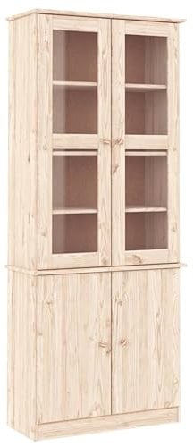 vidaXL Vitrina de Cristal Alta Madera Maciza de Pino 77x35x186,5 cm