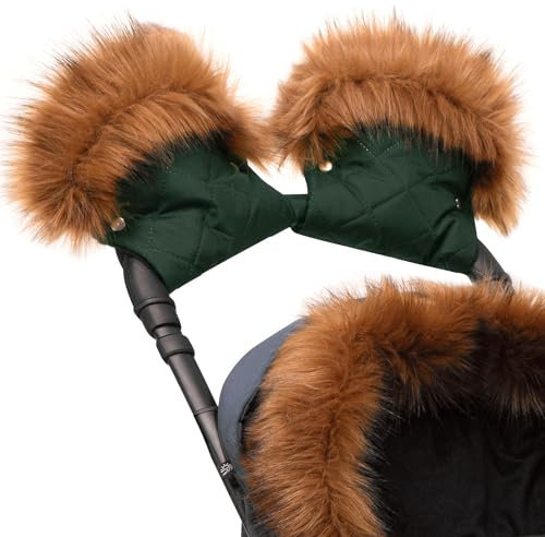 Handmuff Muff mit Polar Minky Handwärmer für Herbst und Winter Grün Gesteppt mit Fell [073]