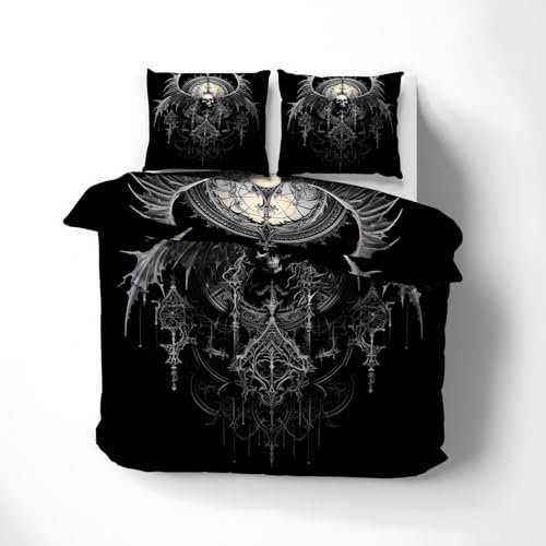 ZDABAOEC Bettwäsche Totenkopf 155x220, Gothic Wendebettwäsche, Weiche Kuschelige Microfaser Bettbezug 2er Set, 1 Kopfkissenbezug 80x80, mit Reißverschluss