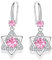 Pink Hexagram Earrings - Sterling Silver Dangle Earrings with Cubic Zirconia, Pink Drop Earrings for Women Girls, Hypoallergenic Dangly Earrings Gifts for Mum Wife Ladies Jewellery Gifts