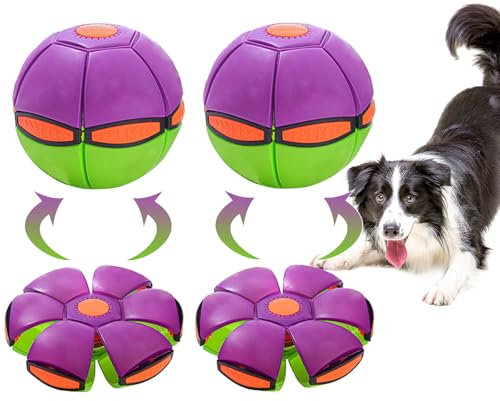 FlidRunest 2 Pack Two-Toned Pet Toy Flying Saucer Ball Dog Balls, Dog Flying Disc Toy, Flying Saucer Ball Dog Toy Outdoor Sports, Medium Large Dogs Toy Ball (NO Lights)