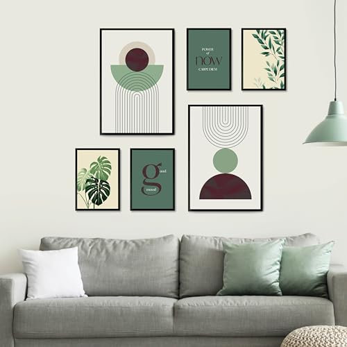 Studio Moien Skandinavisches abstraktes Vintage-Poster-Set - 6 Kunstdrucke in Grün, Weiss und Beige - Wandkunst - ungerahmt 250 g/m2 Matt Museumsqualität (DIN A3 (29,7 x 42 cm)
