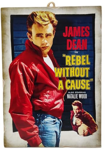 KUSTOM ART Bild Serie Poster Film Berühmte Vergeudete Jugend – Rebel ohne Ursache mit James Dean, Laserdruck auf MDF-Holz, 25 x 18 cm