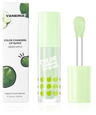 VANERIA Lip Oil, Brillant à lèvres changeant de couleur, Clear Change to Pink, Baume à lèvres hydratant et repulpant 3.5ml (Vert)