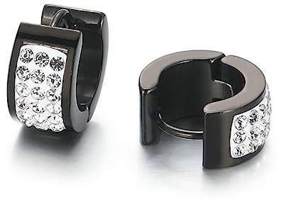 Bishilin Creolen Edelstahl Nickelfrei, Ohrringe Damen Hoop mit Weiß Zirkonia Creolen Ohrringe Mädchen Schwarz in Bijouterie