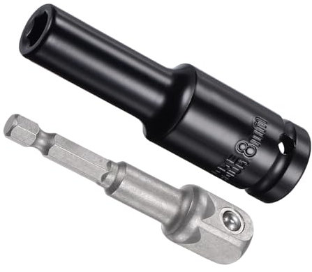 CoCud Juego de Vasos de Impacto Profundo, Vasos de 8mm de Longitud 3 para Llave de 1/2, Juego de Accesorios de Vasos de 6 Puntos con Adaptador de 1/4 para Llave de Vaso