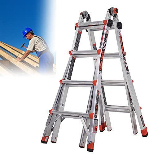 POCDOKYZ 4.55M Portable Foldable Lifting Ladder, Multifunctional Aluminum Articulated Ladder, Strong, Lightweight and Rust-proof, Used for Gutter Cleaning, Wall Painting, Decoration