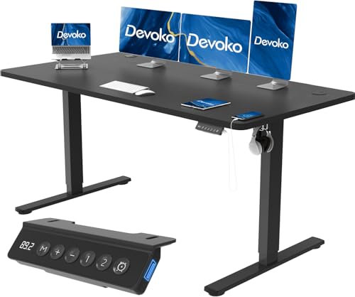 Devoko Höhenverstellbarer Schreibtisch mit USB-Buchse Schreibtisch Höhenverstellbar Elektrisch Steh-Sitz Verstellbarer Computertisch Stehpult Bürotisch Adjustable Desk,140x60cm,Schwarz