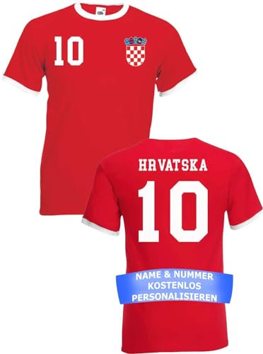 Herren T-Shirt Kroatien Trikot WM 2026 Personalisiert mit eigenem Namen + Nummer - Rot XXL