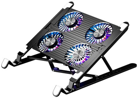 MIAOLLUN Laptop Cooling Pad, RGB Lights Laptop Cooler 4 Quiet Fans for 11-17.3 Inch Laptops, 7 Height Stands, Adjustable Fan Speed, USB Port Powered, Desk Or Lap Use