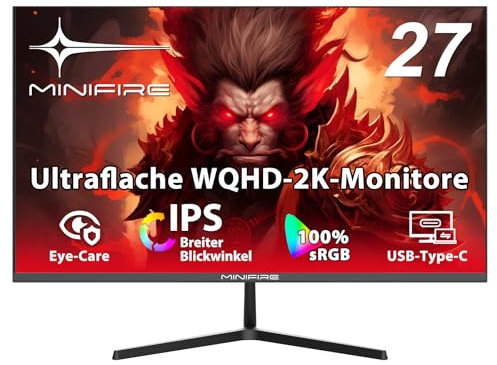 Minifire Écran PC 27 Pouces, WQHD 2560x1440, IPS, 75Hz, 1ms, AdaptiveSync, USB-C, 100% sRGB, HDMI 2.1, DP 1.4, USB-C Ports, Design de Mode Ultra Edge - MF27X3AQ