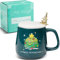 ZONSUSE Tazza Albero di Natale, Tazza da Caffè Natalizia Originale,Tazza di Buon Natale,Tazza Natalizia con Coperchio e Paletta per Albero di Natale,Regali Natale Originali Donna Uomo 380ml(B-Verde)
