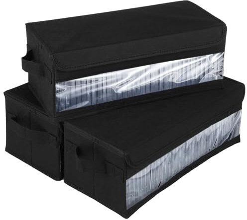 OMISTAR 3 Pcs CD Storage Box, Transparent PVC Media Carrying Case with Handles and Lid, Stackable DVD Holder Organizer for CDs, Albums, Books, Holds 108 Jewel Cases