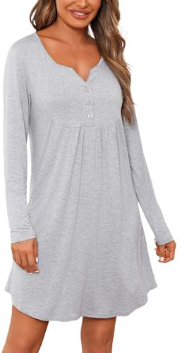 Jahetuul Camicia da Notte Parto Ospedale Cotone a Maniche Lunghe Vestaglia Allattamento con Bottoni Scollo a V Camicia Premaman Adatto Casa
