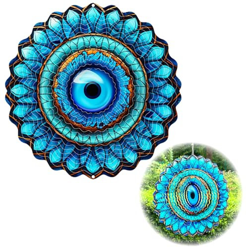 Phamouu Windspinner, 3D-drehbar, Edelstahl, Windskulpturen, Durchmesser 25 cm, hängende Metalldekorationen für drinnen und draußen, Garten, Hof, Balkon, Dekoration, Blaue Augen
