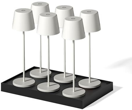 KELLY WHITE LED Tischleuchte Touch Wireless Aluminium weiß dimmbar H38cm mit Ladeplatte 6er Set