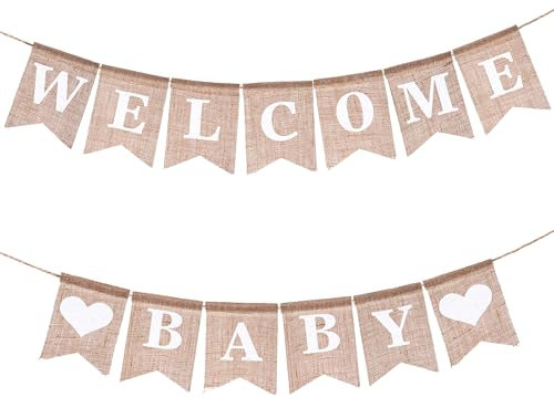 Welcome Baby' Banner Babyparty-Dekoration Leinen Sackleinen Girlande Vintage Banner Deko Willkommen Zuhause Baby Für Neugeborene Willkommens Party Dekoration Und Gender-Reveal-Partys