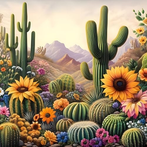 MOGTAA Succulents Diamond Art Painting Kits for Adults, Sunflowers Landscape DIY 5D Diamond Painting Kits for Beginners, Full Drill Diamond Dots Crystal Craft Kits for Home Decor Gifts 30x30 cm