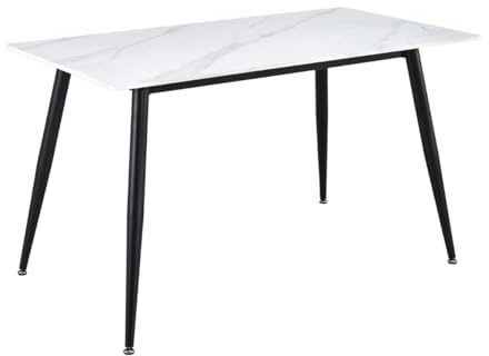 Meubletmoi Ryder 2 kleiner Esstisch, 130 x 70 cm, Platte aus Keramik, Vollmasse, weiß, marmoriert, mit ausgestellten Beinen aus Metall, Schwarz – moderne Küche
