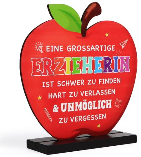 BETESSIN Abschiedsgeschenk Erzieherin - Eine großartige Erzieherin... - Holzschild in Apfelform mit Basis - Dankeschön Geschenke für Kita Abschied, Abschiedsgeschenk Kindergarten