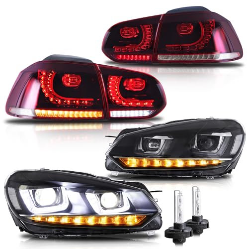 VLAND Scheinwerfer & Rücklicht für Golf 6 TSI Halogen 2008-2013 (Nicht für GTD/GTI/R), mit D2H-Xenon (+Schwarz)