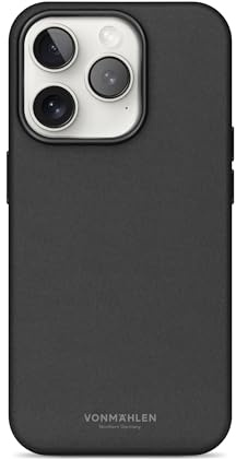 VONMÄHLEN Like Leather Case – Luxuriöse Hülle aus veganem Leder, kompatibel mit iPhone 16 Pro und Mag-Safe, umweltbewusst und elegant - Black