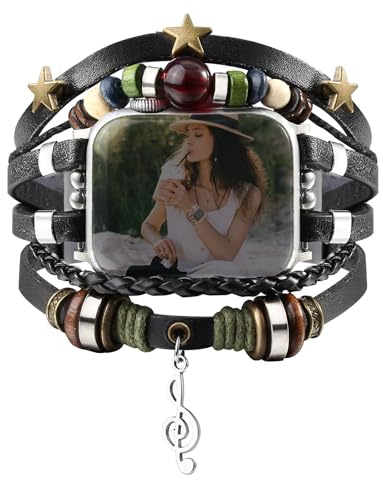 CHARMINGO Bracelet en cuir bohème compatible avec les bracelets Apple Watch pour homme et femme 38 mm, 40 mm, 41 mm, 42 mm, 44 mm, 45 mm, 46 mm, 49 mm – Bracelet habillé multicouche pour Apple Watch