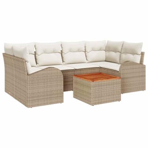 vidaXL Gartensofa-Set mit Speicher 7 pcs Beige und Creme Poly-Rattan, Moderner Gartenmöbel Set, langlebige Rattan Lounge, UV-beständige Sofa, für Terrasse und Garten