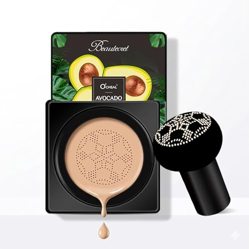 MTUVKGT Air Cushion CC Cream Foundation, Full Coverage BB Cream with Avocado Extract, Concealer & Skin Tone Perfecting Makeup, Long-Lasting Liquid Foundation for Flawless Matte Finish (02-Natural)