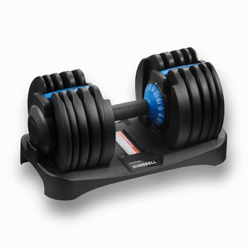 TRIOBLADE 24KG/40KG Adjustable Dumbbells for Saving Place Weights Dumbbells Set 15in1 /17in1 Fast Weight Changes NonSlip Handle Home Gym Strength Training Equipment (24kg C Style 1 Pack Blue)