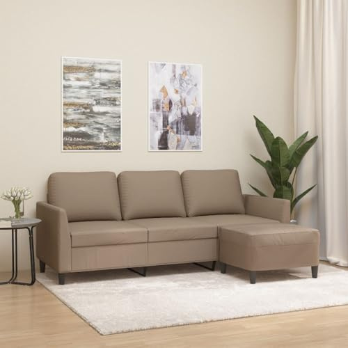 KATERYY 3-Sitzer-Sofa mit Hocker Cappuccino-Braun 180 cm Kunstleder Möbel Wohnzimmer