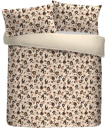 Fusion Snug Cosy Leopard Duvet Cover Set Double – Natural Leopard Print Bedding with Soft Sherpa Fleece Reverse, Warm Winter Teddy Fleece Style Bedding, Includes 2 Pillowcases