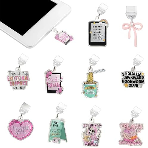 WangVipfei Kindle Charm Lot de 11 accessoires Kindle avec pendentifs, accessoires pour livres pour étudiants et enseignants, idée cadeau individuelle pour lecteur, protection du connecteur de type C