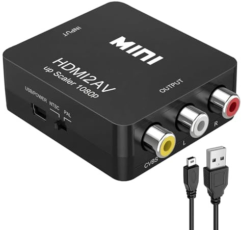 Convertisseur HDMI vers RCA AV CVBS, 1080P Adaptateur HDMI vers RCA Composite Audio Vidéo avec USB Câble, Commutation PAL/NTSC, Pour Xbox 360, PlayStation 3 4 5, DVD, Android TV Box, Fire Stick, Roku