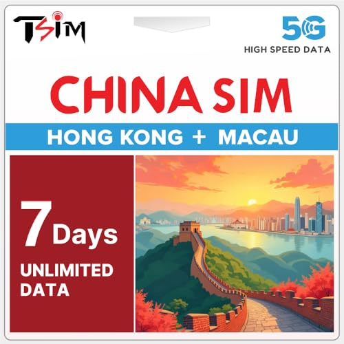 China SIM-Karte 7 Tage Unbegrenztes Daten-SIM | Abdeckung in Hongkong & Macau|High-Speed 5G/4G-Daten|Hotspot-Unterstützung|Auffüllbarer Tarif|Automatische Aktivierung|Keine Telefonnummer|24×6 Support