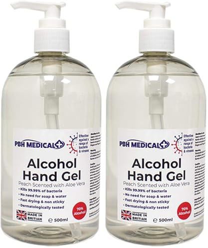 PBH Medical 70% Alcohol Hand Cleansing Gel 500ml - Pump (Pack of 2)