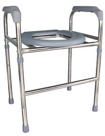 Klappbarer Toilettenstuhl mit Armlehnen, verstellbare Höhe 64–74 cm, Stahlrahmen, grauer Sitz, tragbare Toilettenhilfe