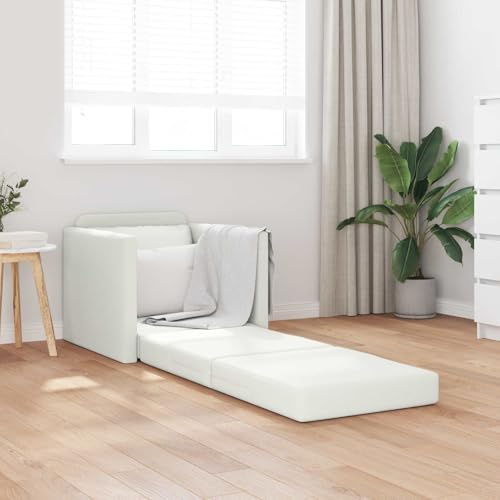 zylophax Schlafsofa 60cm Weiß Kunstleder modernes Bodensofa mit Metallrahmen 74x77x81 cm 1-Sitzer Couch Wohnzimmer Schlafcouch flexibel als Sofa Bed, langlebig, pflegeleicht