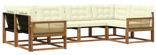 vidaXL Outdoor-Sofagarnitur mit Kissen 6 pcs Natur und Creme, Garten-Sofa, modernes Outdoor-Sitzset, strapazierfähige Terrassenmöbel, gemütliche Lounge für Dein Wohnzimmer