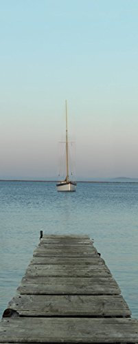 Papier peint intissé Ponton avec voilier, mer calme - 250 cm X 96 cm - Déco murale intérieure