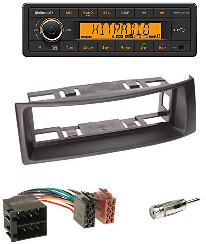 Continental TR7412UB-OR - Autoradio mit BT, RDS, USB MP3 + Radioblende schwarz + ISO-Adapter • Antennenadapter für Renault Mégane I Coach/Coupé (BA/DA) 2/3-türer / 4/5-türer •Renault Mégane I