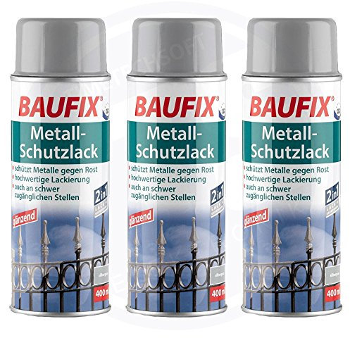 3 x vernice protettiva per metallo 2 in 1 bomboletta spray 400 ml, colore grigio
