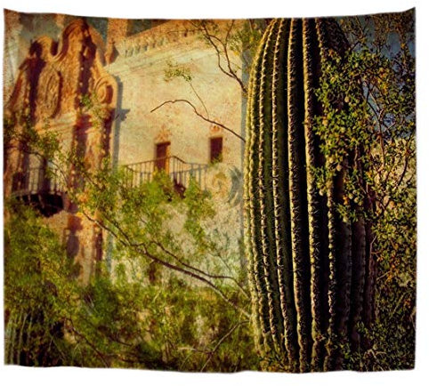 A.Monamour Wanddekor Wandbild Vorhang Wandteppiche Ein Kaktus Im Garten Alten Schloss Architektur Gebäude Landschaft Tuch Stoff Wandbehang Tapisserie Wandkunst Dekore Tischdecke Bettlaken 180x230cm