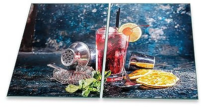 Herdabdeckplatte Abdeckung Ceranfeld Abdeckplatte Schneidebrett 2-Teilig 80x52 Cocktail Blau Spritzschutz Glasplatte Ceranfeldabdeckung Schutz Herdschutz Sicherheitsglas Glasschneidebrett 2x40x52