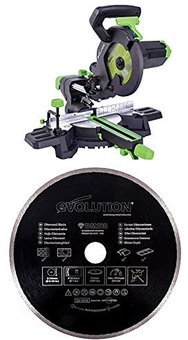 Evolution Power Tools F210SMS Multi-Material Sliding Mitre Saw, 210 mm (230 V) with Diamond Blade, 210 mm
