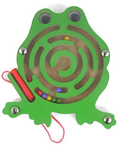 Gobus Colourful Wooden Mini Animals Shape Pen Driving Beads Maze Educational Toy Gift for Kids (Frog)