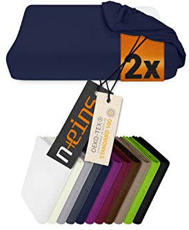 npluseins 2er Pack Spannbezüge für Nackenkissen Gesundheitskissen 959.1234, M, 35-40x55-60 cm, Navyblau