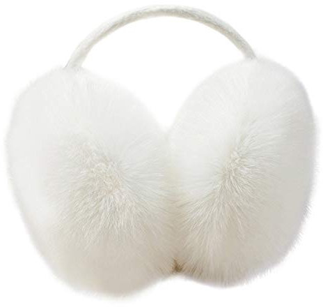 JIHUOO Damen Kuscheliger Plüsch Ohrwärmer Verstellbar Winter Warm Ohrenschützer Weiß